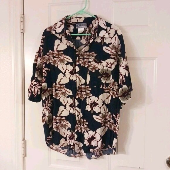 VTG 90s UNTIED Rayon Shirt Men's XL Floral Black Beach Hawaiian - Picture 1 of 6